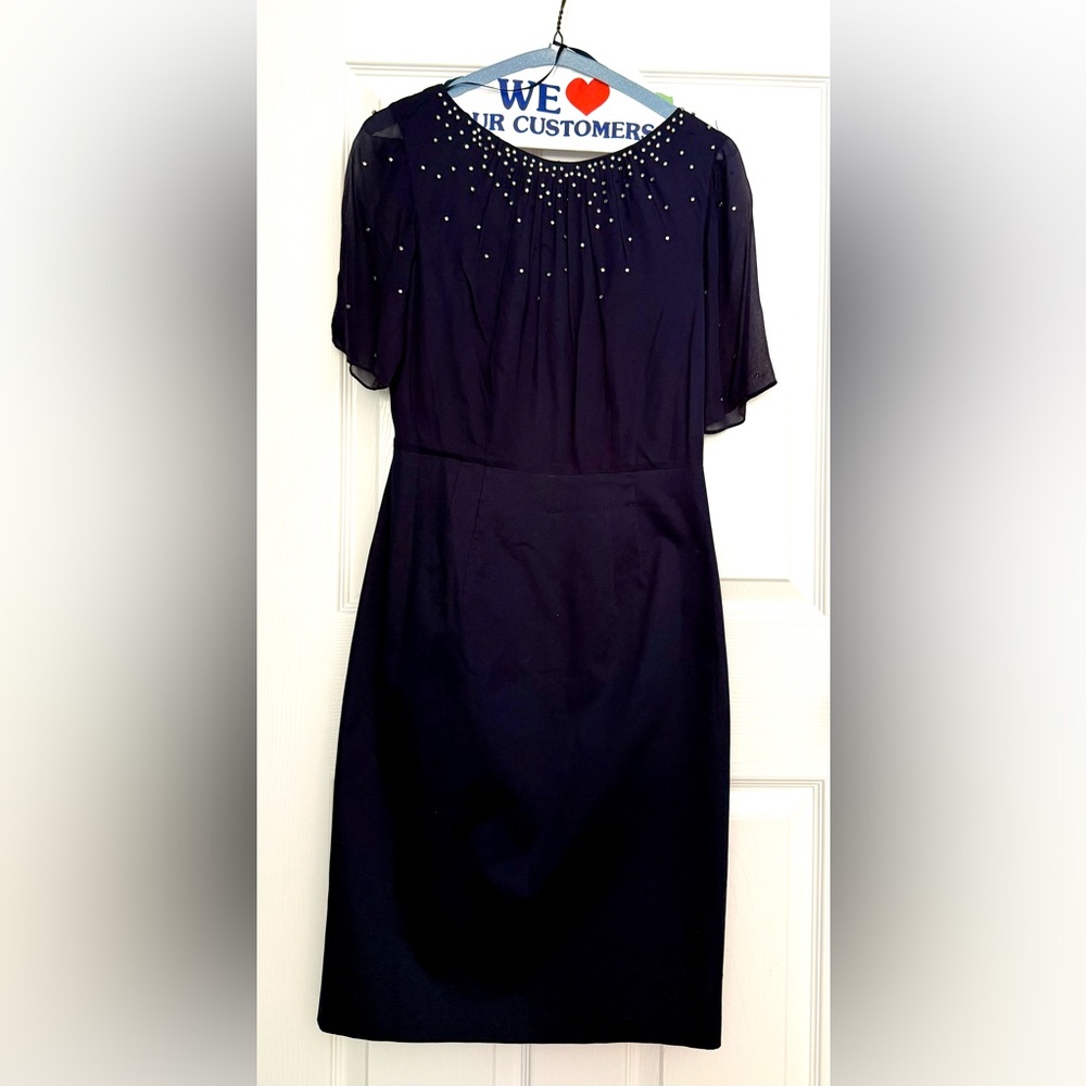 Boden Navy Cocktail Dress with Embellished Neckline